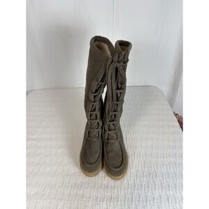 See by Chloe Grey Suede Tall Wedge Heel Shearling Boots
